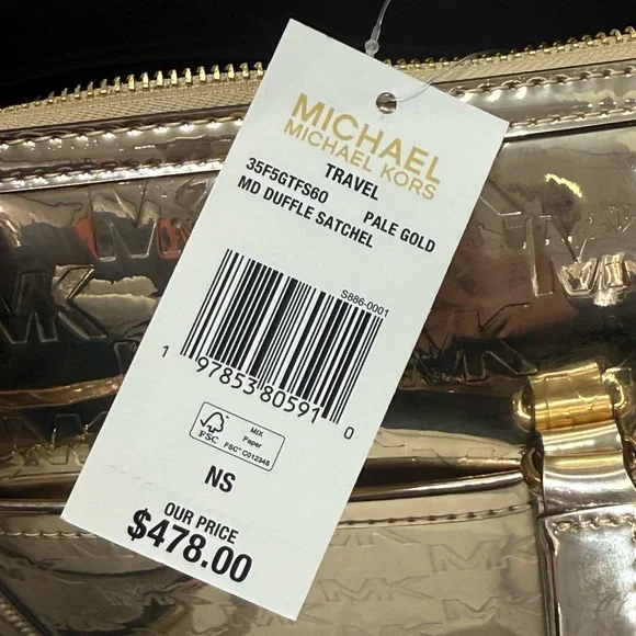 NWT Michael Kors Jet Set Women Medium Metallic Logo Debossed Satchel Bag - Picture 9 of 9